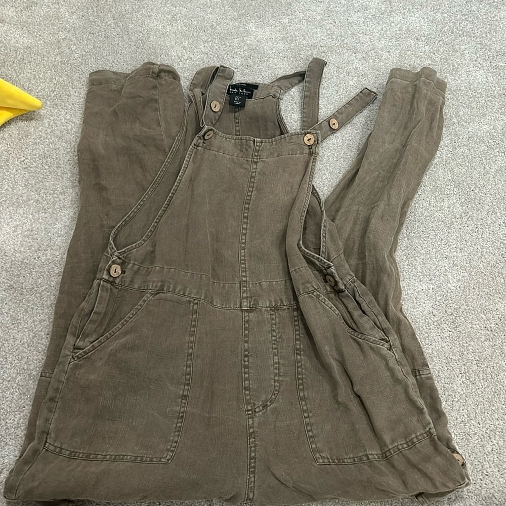 Green linen overalls